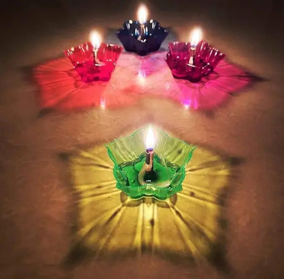 3D Reusable Reflective Shadow Colourful Diya (Pack of 4/12/24)